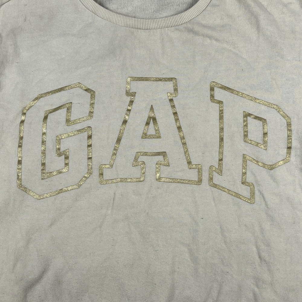 Gap Sweatshirt Womens XL Off White Fleece Lined Logo Print Relaxed Fit Winter
